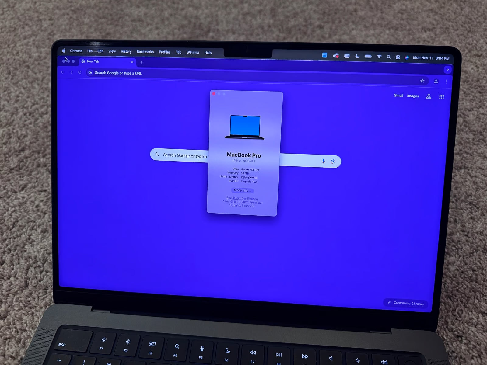 Apple MacBook Pro Late 2023 M3 Pro 500GB HD 18GB Memory Space Grey 14鈥?3A37