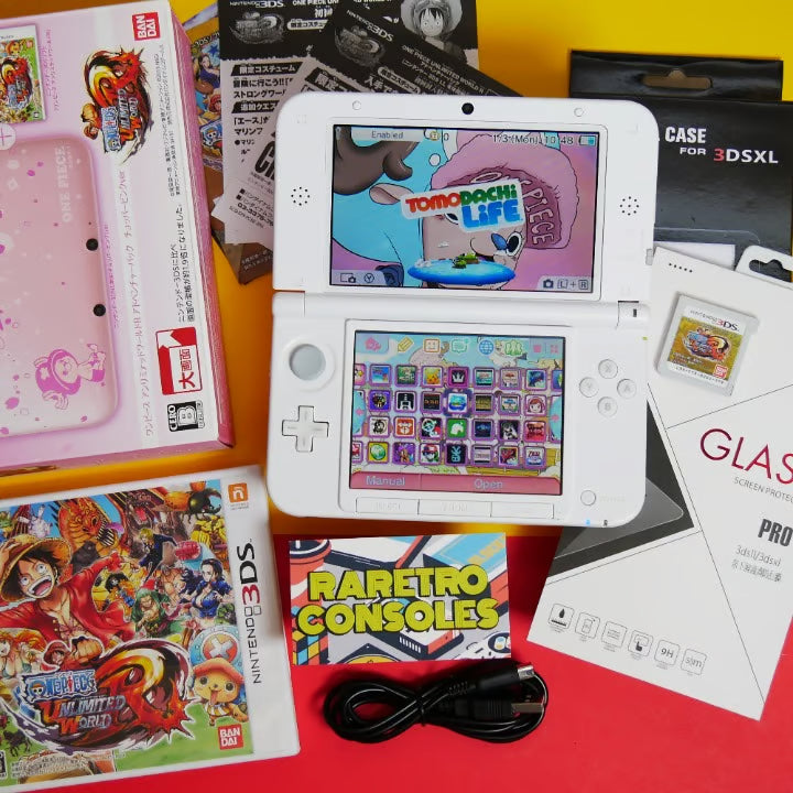 Nintendo 3DS XL Special One Piece Chopper Pink W/ Box, Stylus, Charger & Games