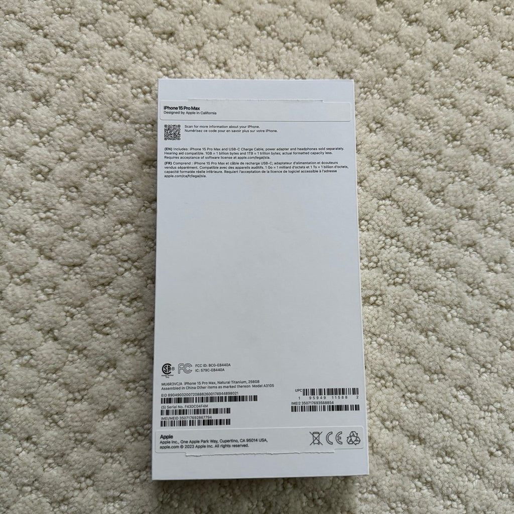 Brand New iPhone 15 Pro Max Natural Titanium 256GB Unlocked with Sim Tray 3V98