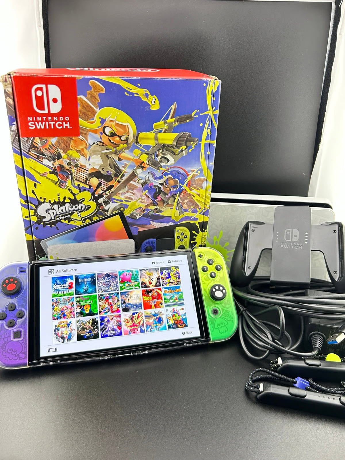 Switch OLED Splatoon edition [MINT] bundle with 512gb sd card preloaded 5D53