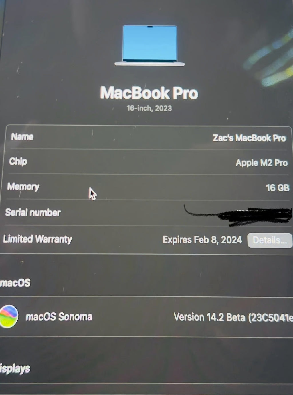 2023 MacBook Pro - 16鈥?Space Gray - 16GB RAM - 500GB SSD 7N62
