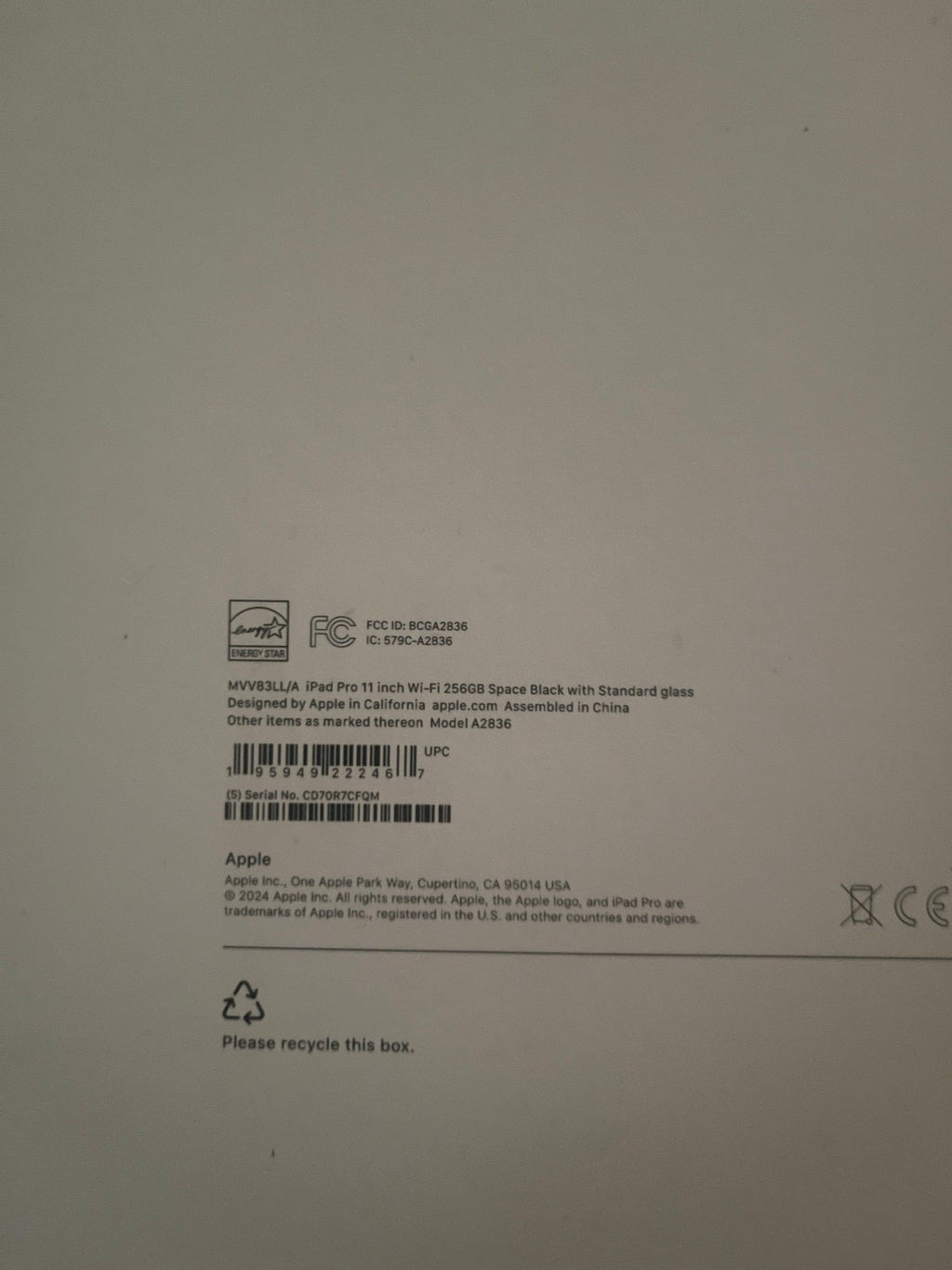 Apple iPad Pro 11inch 2024 M4 256gb in Space Black 8D79