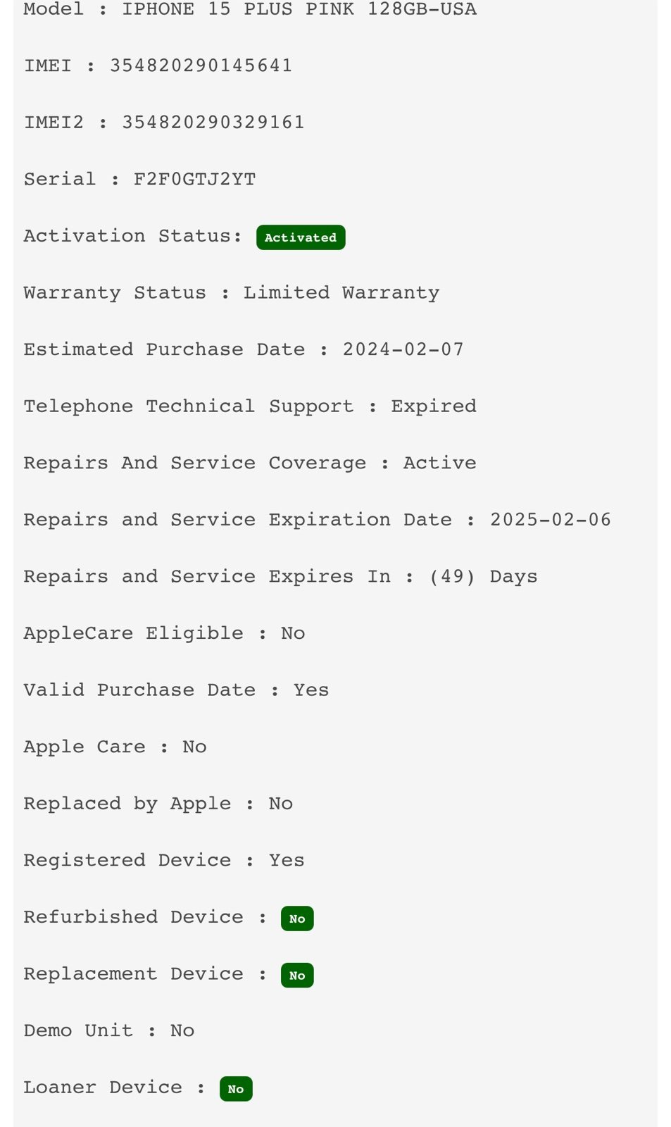 IPhone 15 plus 128GB UNLOCKED 7S37