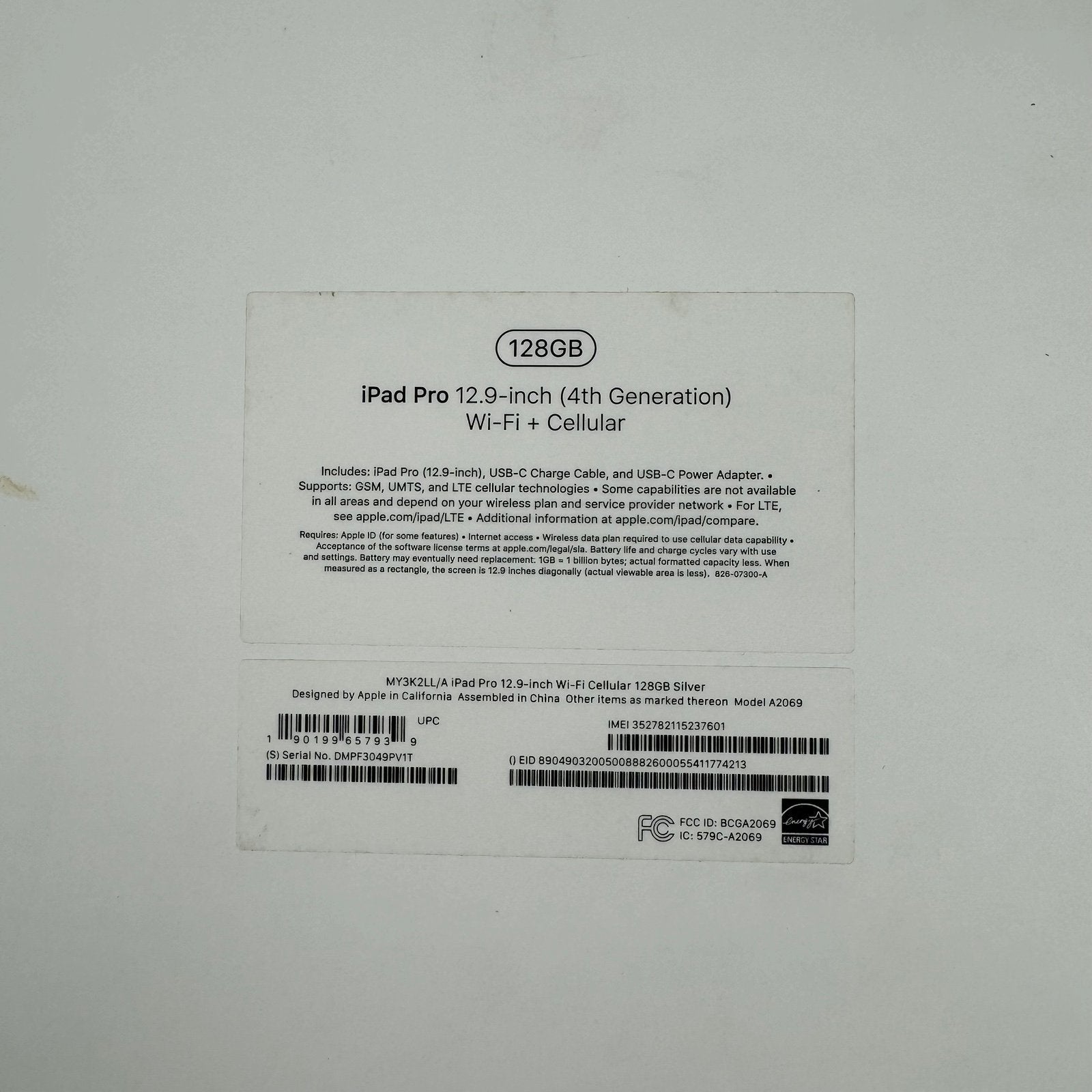 iPad Pro 12.9 inch 128GB 4th generation Cellular A2069 Unlocked 3M33