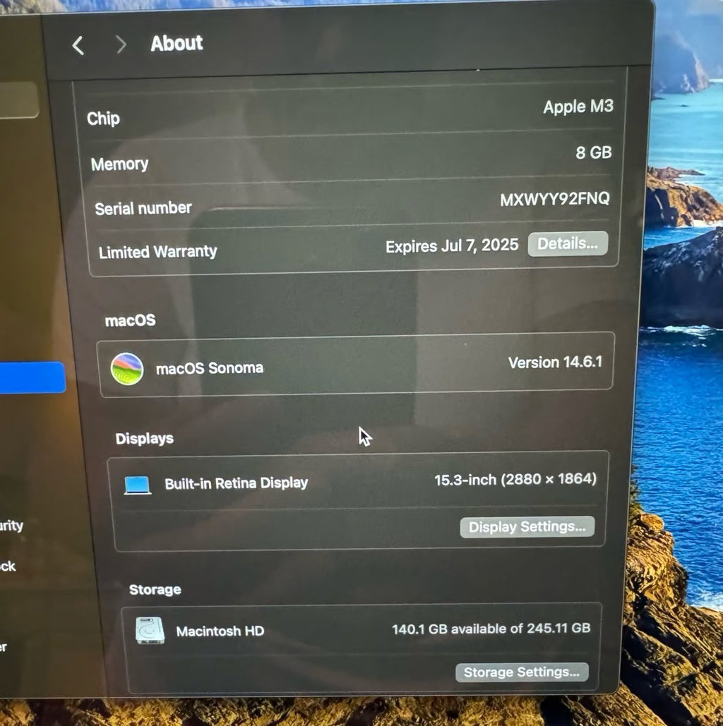 Apple Macbook Air 15 inch M3 256GB 8GB Memory Starlight 2A35