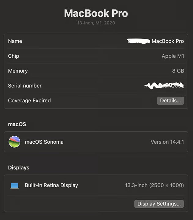 MacBook Pro | 2020 M1 chip | 13.3in 3A11