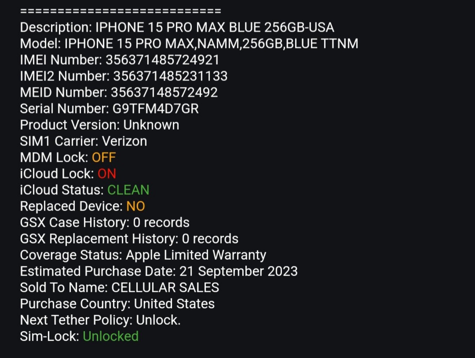 iphone 15 pro max phone unlocked 256GB 9W52