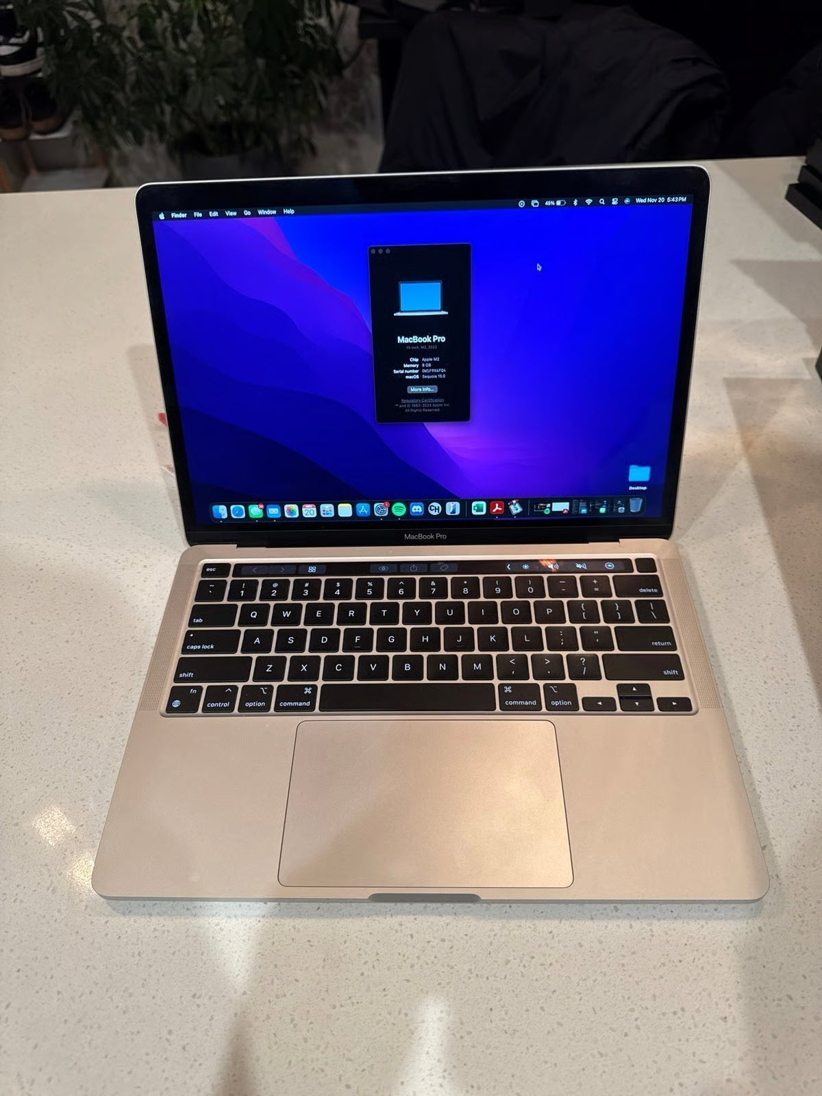 2022 Macbook Pro M2 13inch 8gb Memory 256gb Storage 5N79