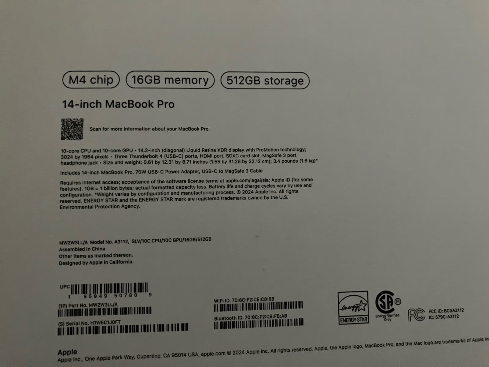 Apple 2024 MacBook Pro Laptop with M4 chip Silver 8A72