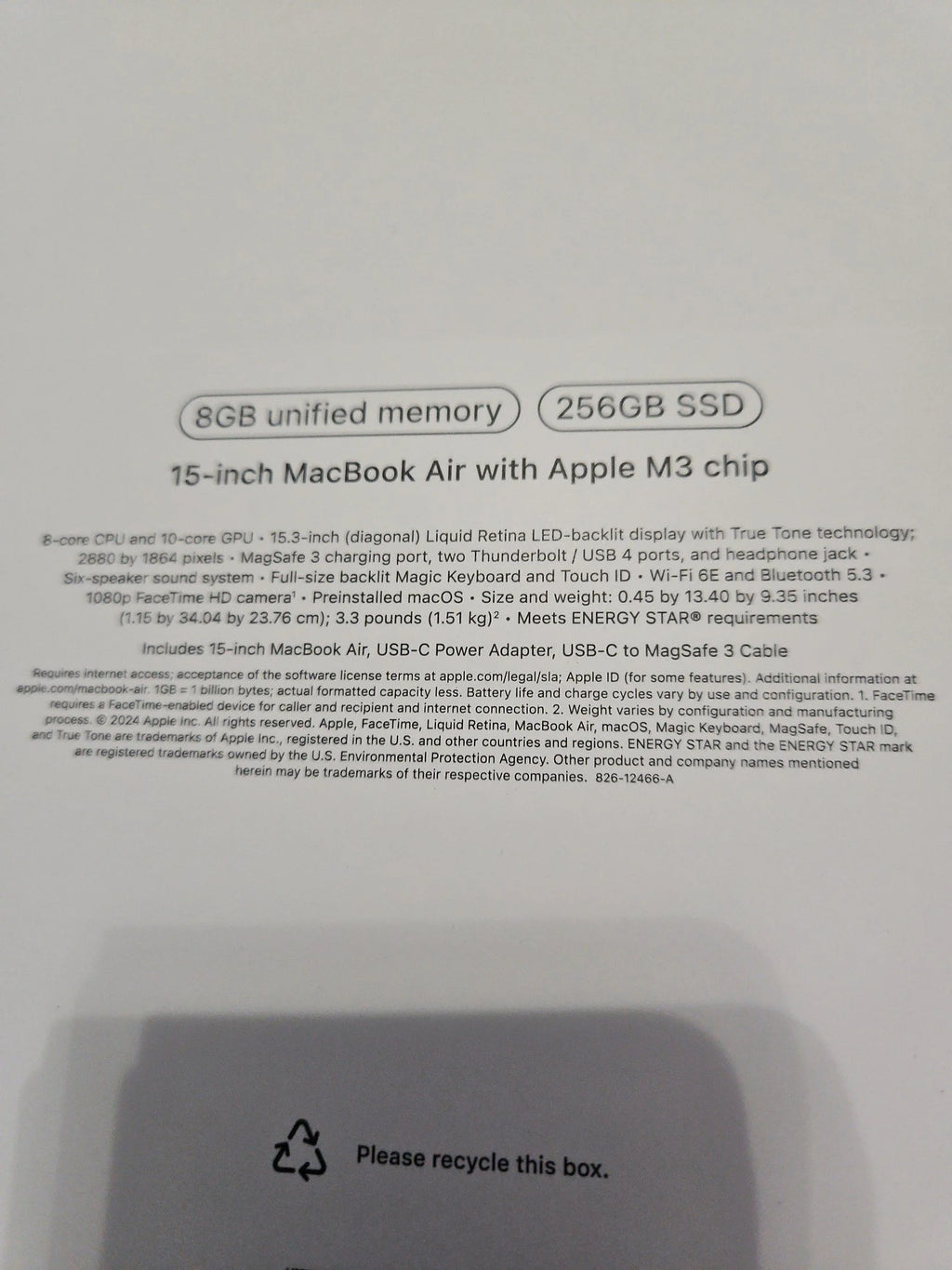 Macbook air 15 inch m3 new sealed midnight 8J31