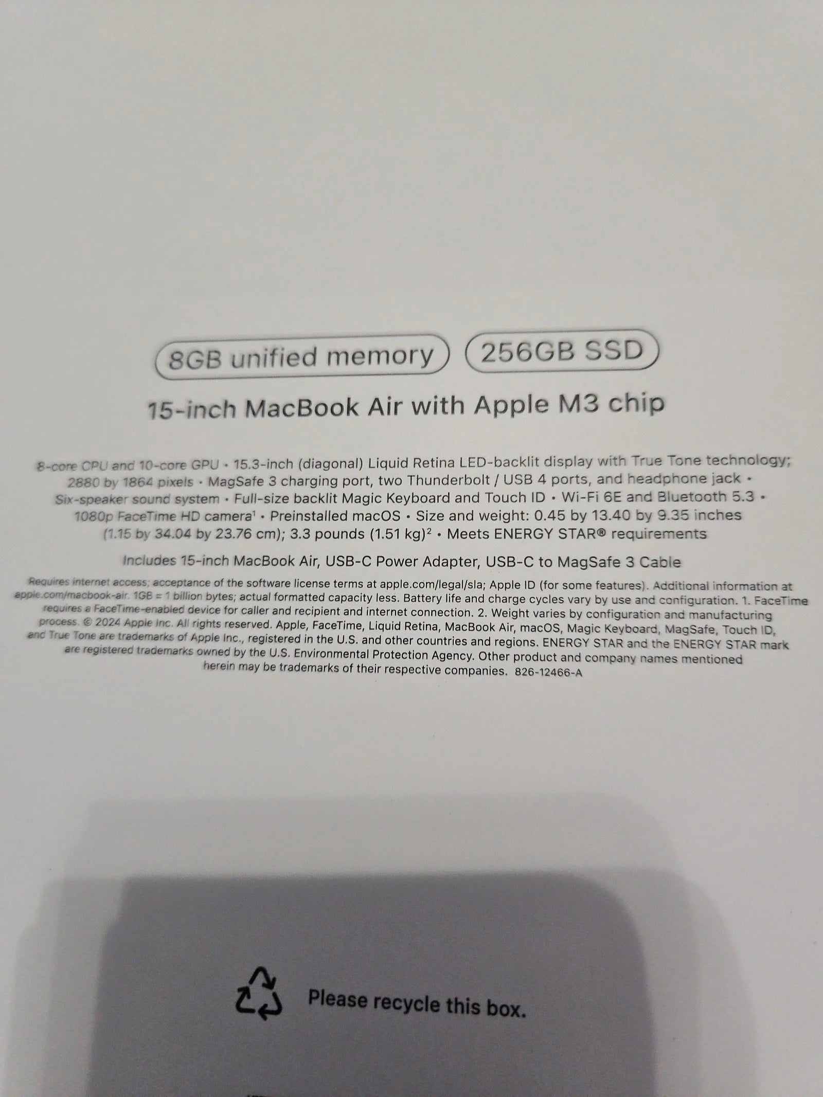 Macbook air 15 inch m3 new sealed midnight 8J31