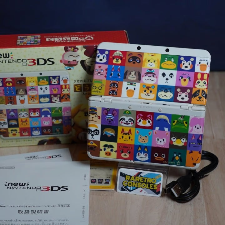 RARE New Nintendo 3DS W/ Animal Crossing No. 68 Plates W/ 32GB, Charger & Games