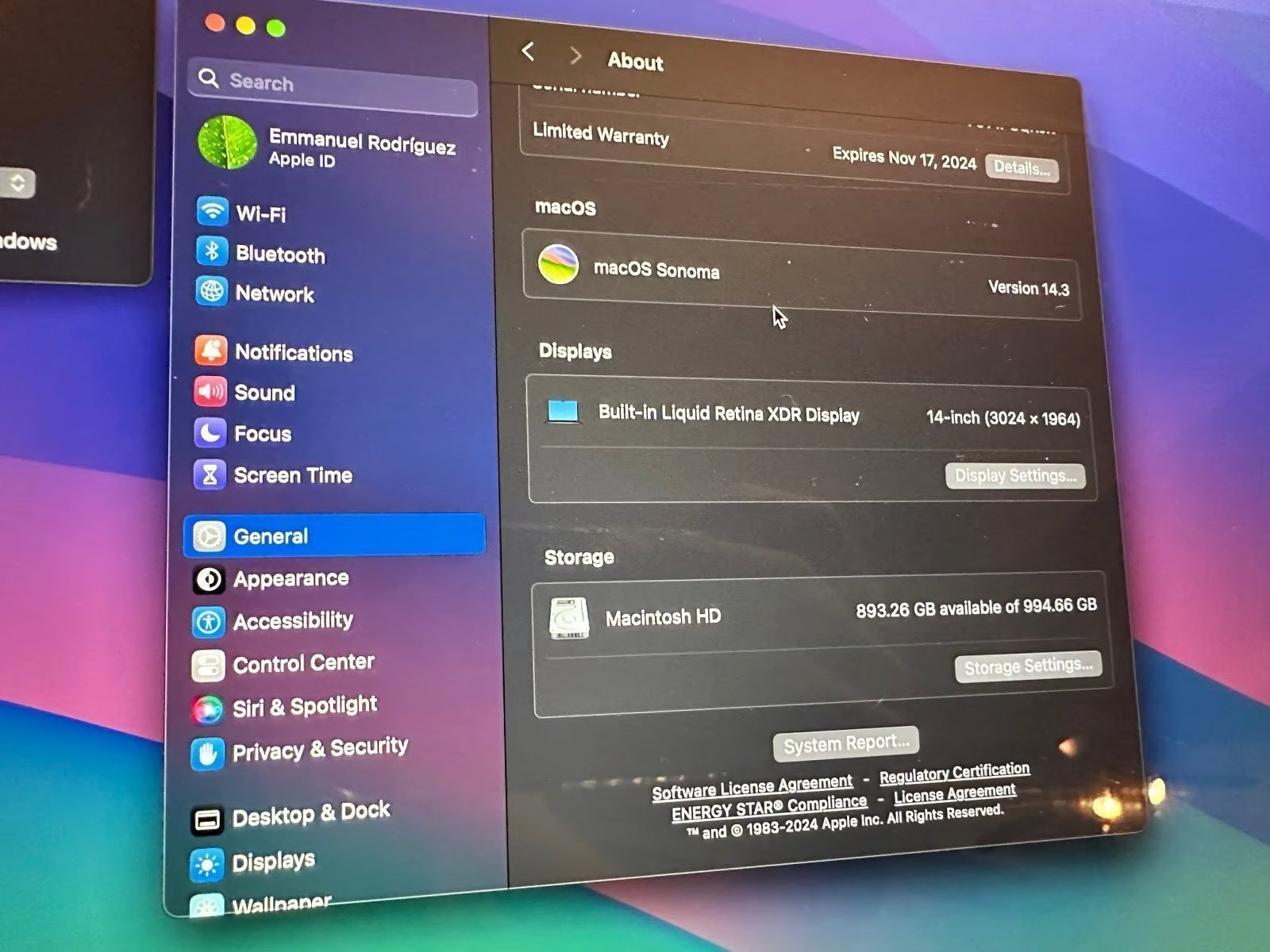 MacBook Pro 14 inch - M3 Pro Chip - 1TB - 18GB RAM 8P25