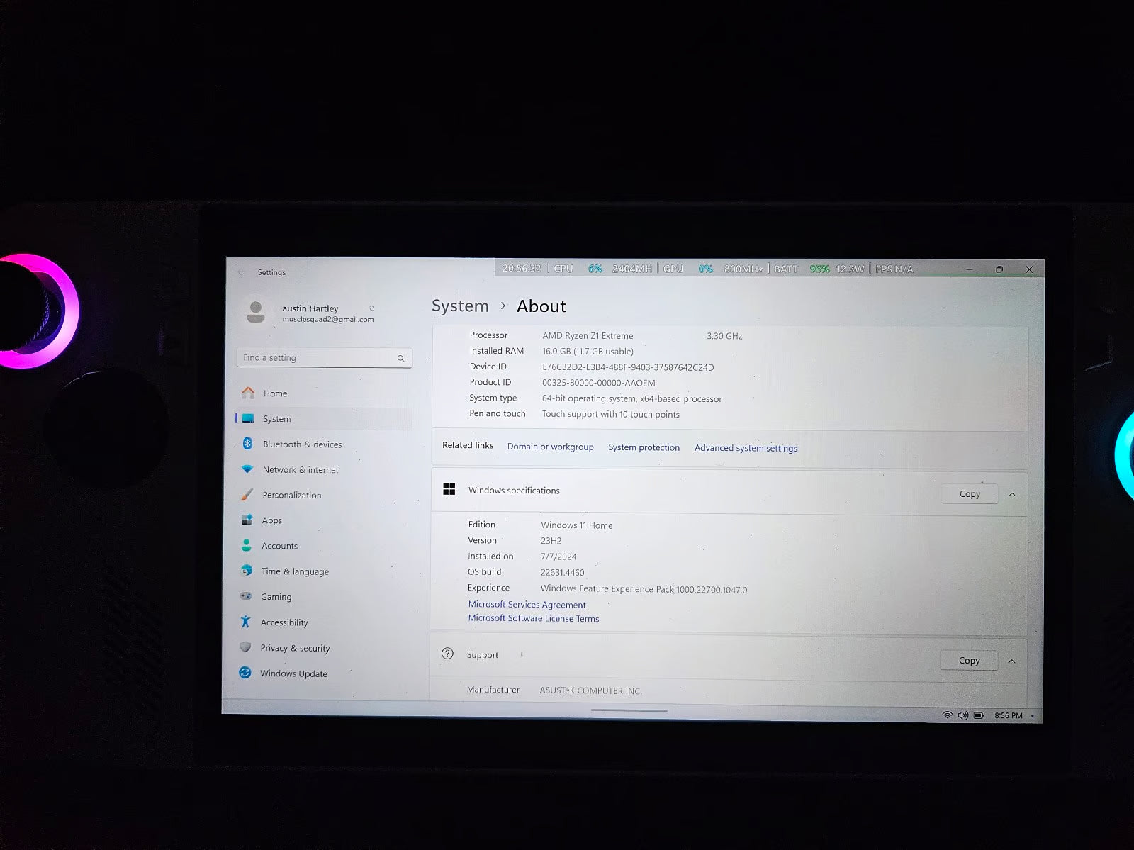 ASUS ROG Ally RC71L 7"" 120Hz FHD 1080p Ryzen Z1 Extreme 512GB 2H96