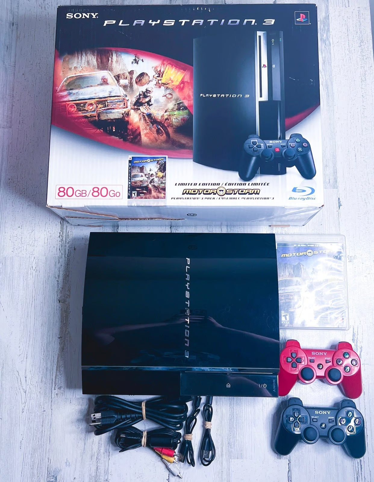 Sony PlayStation 3 Console MotorStorm Bundle in Black 80 GB with Box 3W76