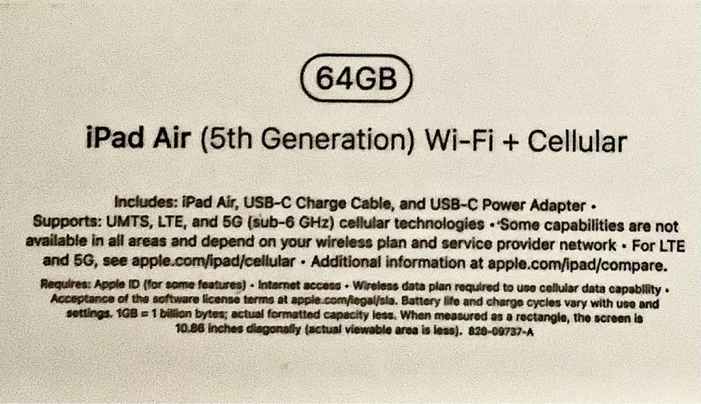 Apple iPad Air 5th Generation 64 GB in Sky Blue Wi-Fi Plus Cellular 9M32