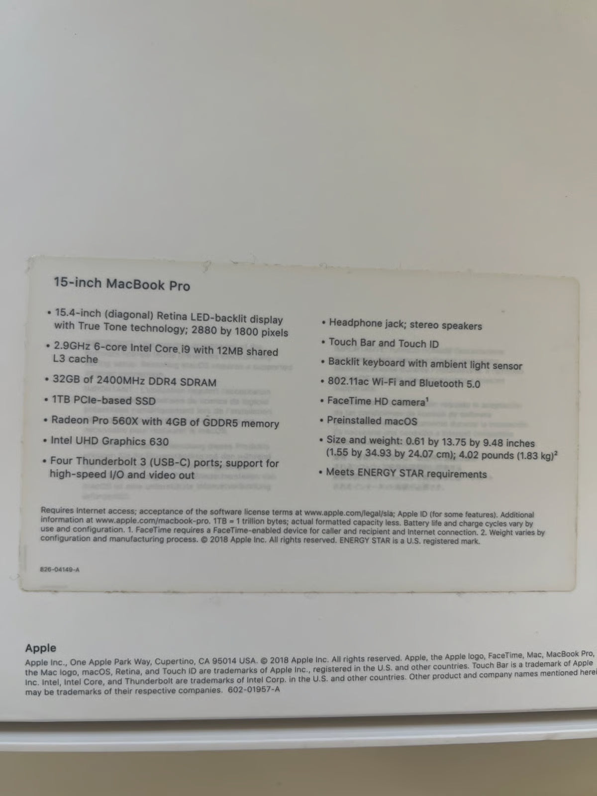 MacBook Pro 15inch corei9 Gray 8L26