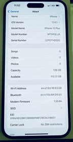 Apple iPhone 15 Plus 128 GB Black Unlocked 7G86