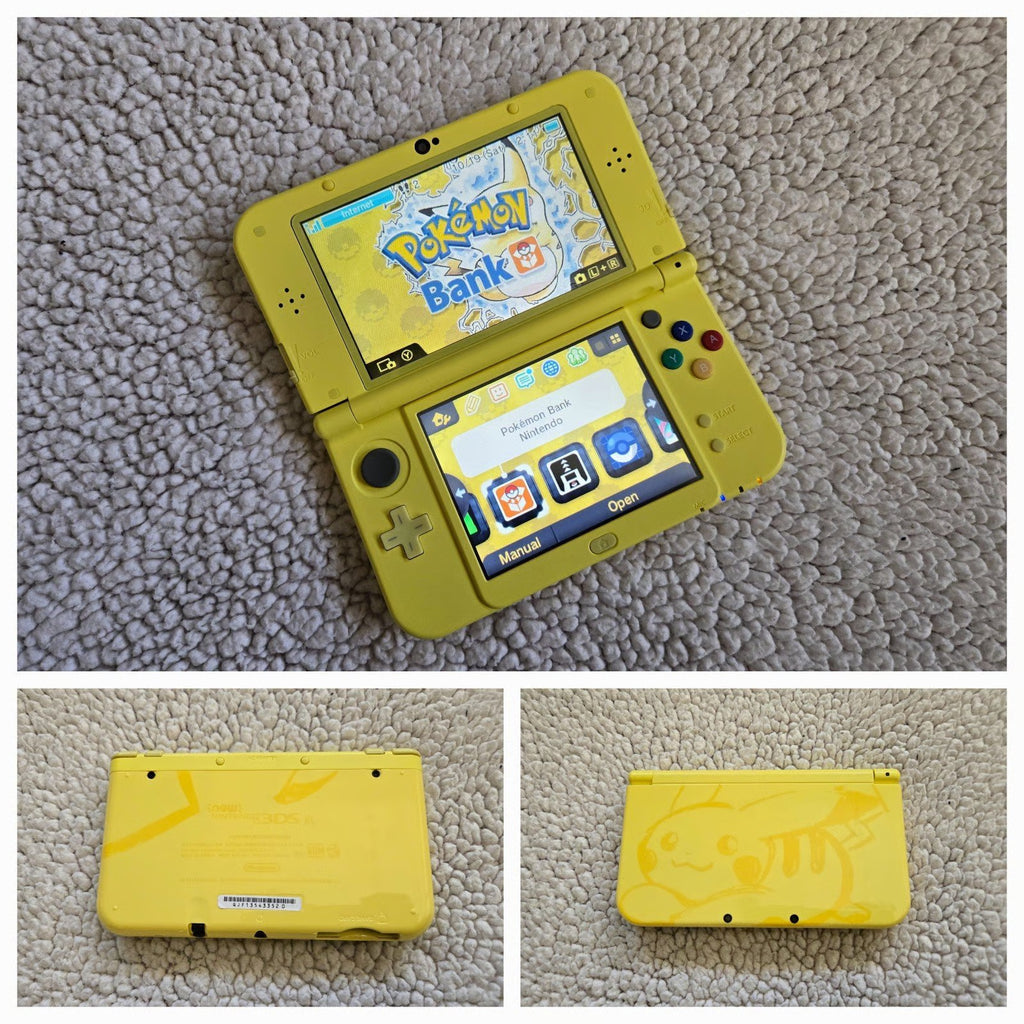New Nintendo 3DS XL Pikachu in Yellow with 128gb SD Card, Charger and Stylus