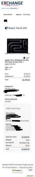 Apple 16 in. MacBook Pro M3 Pro Chip 12 Core CPU 18 Core GPU 18GB RAM 512GB SSD 9X68