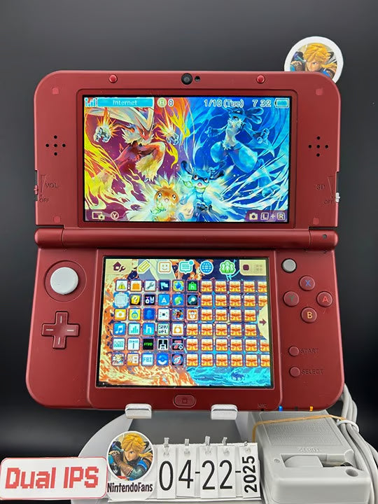 Dual IPS/ New 3DS XL Red w 128GB SD Card/Near Mint/ 4185/ US Seller