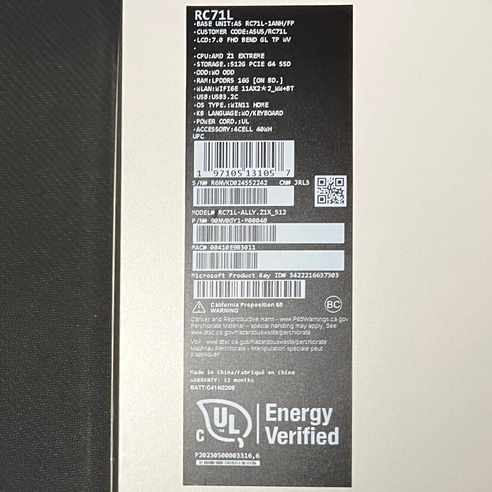 ASUS Rog Ally Z1 Extreme 2J38