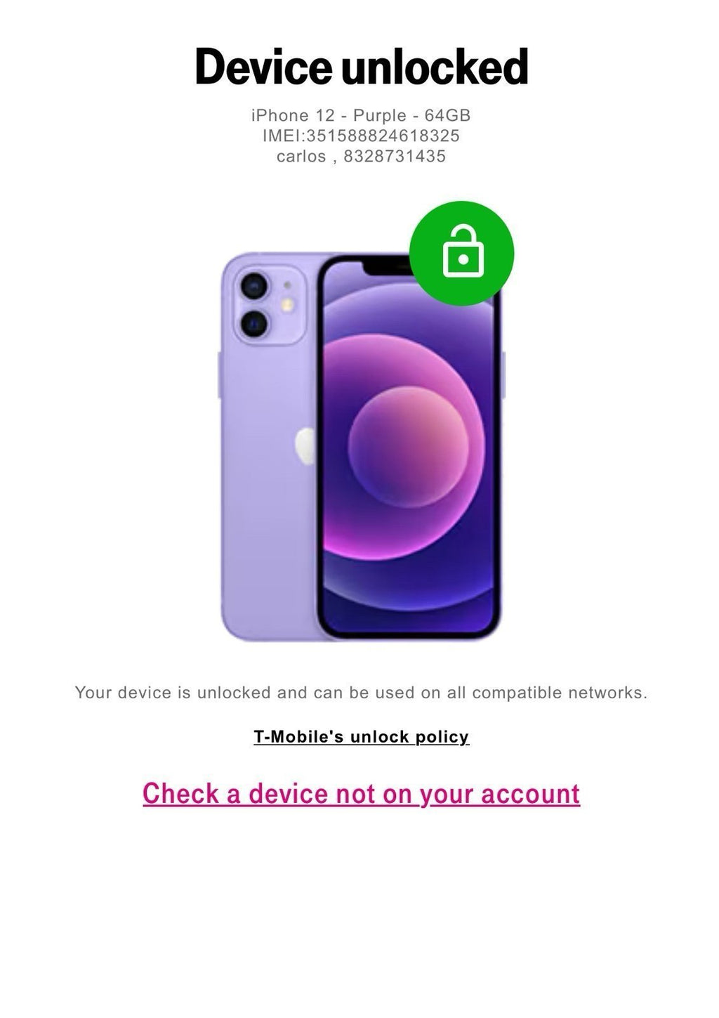 Apple iPhone 12 64 GB in Purple( Unlocked ) 2Z97