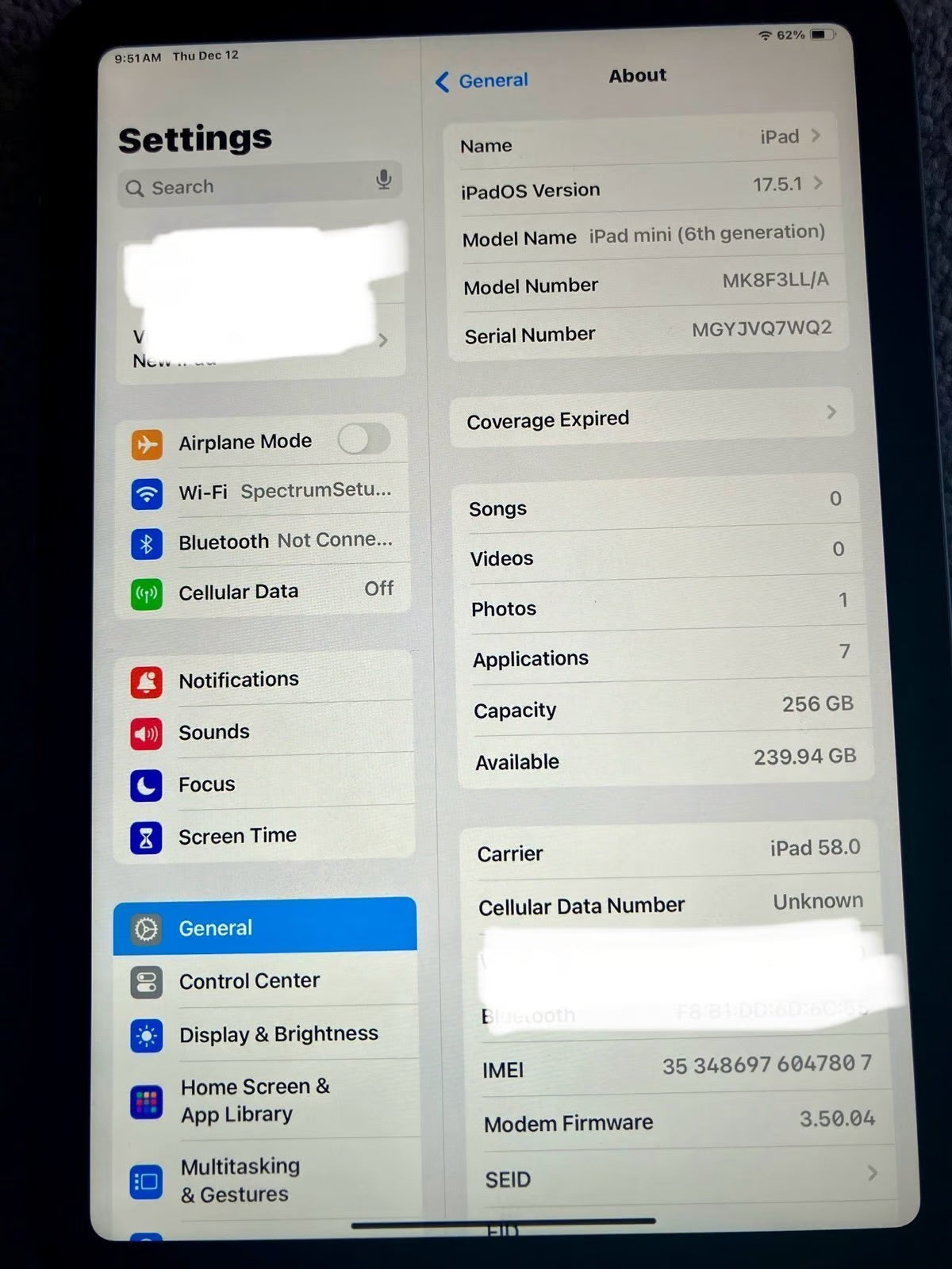ipad mini 6th generation 256gb WiFi and Cellular 5M53