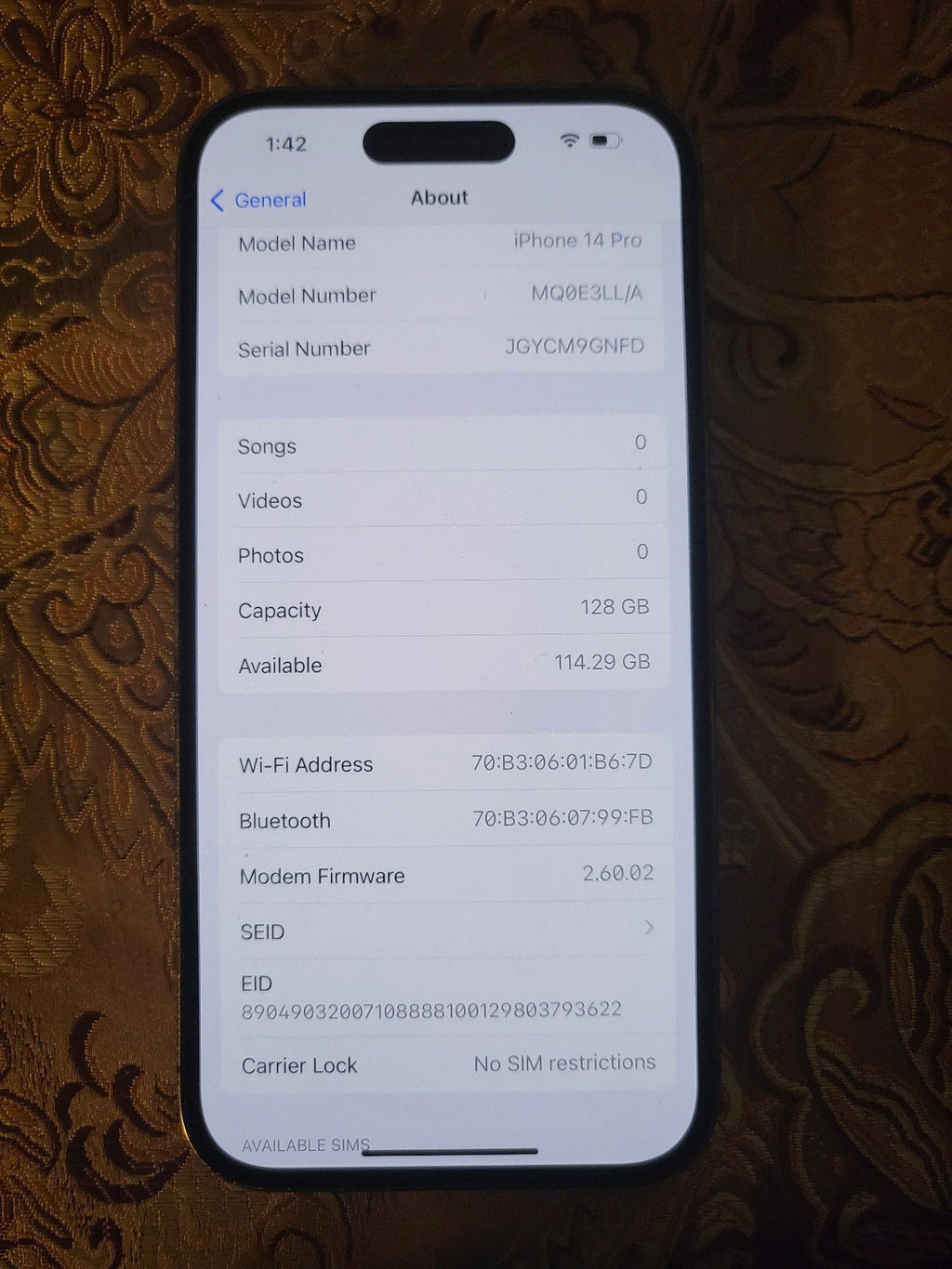 iPhone 14 Pro 128GB Unlocked 7C51