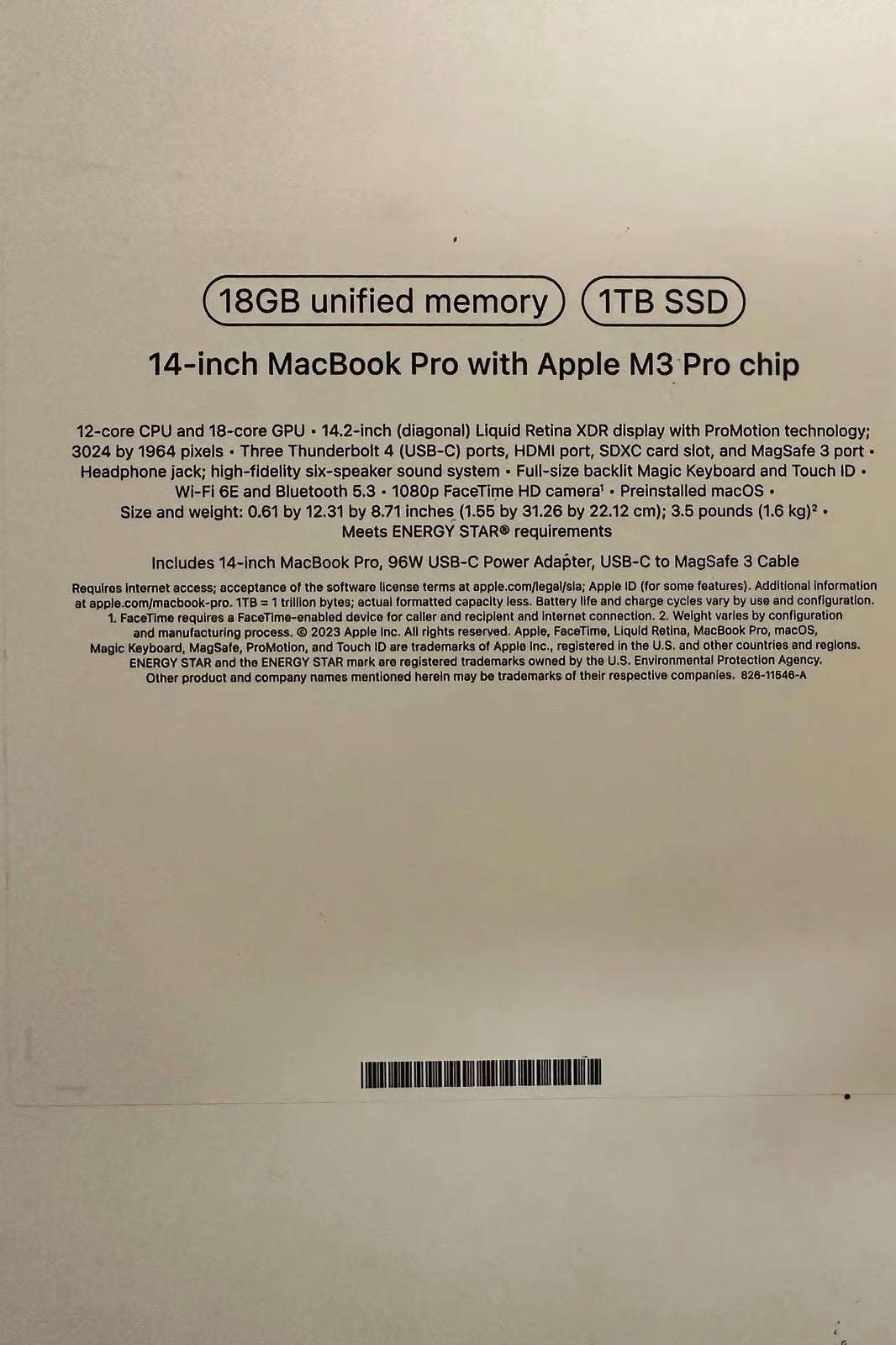 MacBook Pro 14 inch - M3 Pro Chip - 1TB - 18GB RAM 8P25