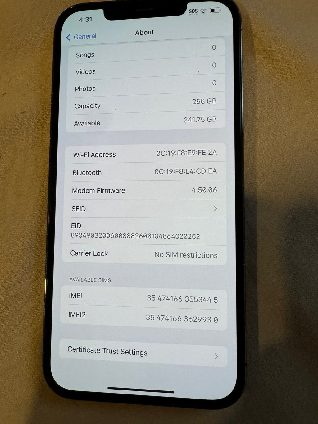 IPhone 12 Pro Max 256 GB UNLOCKED 1V76