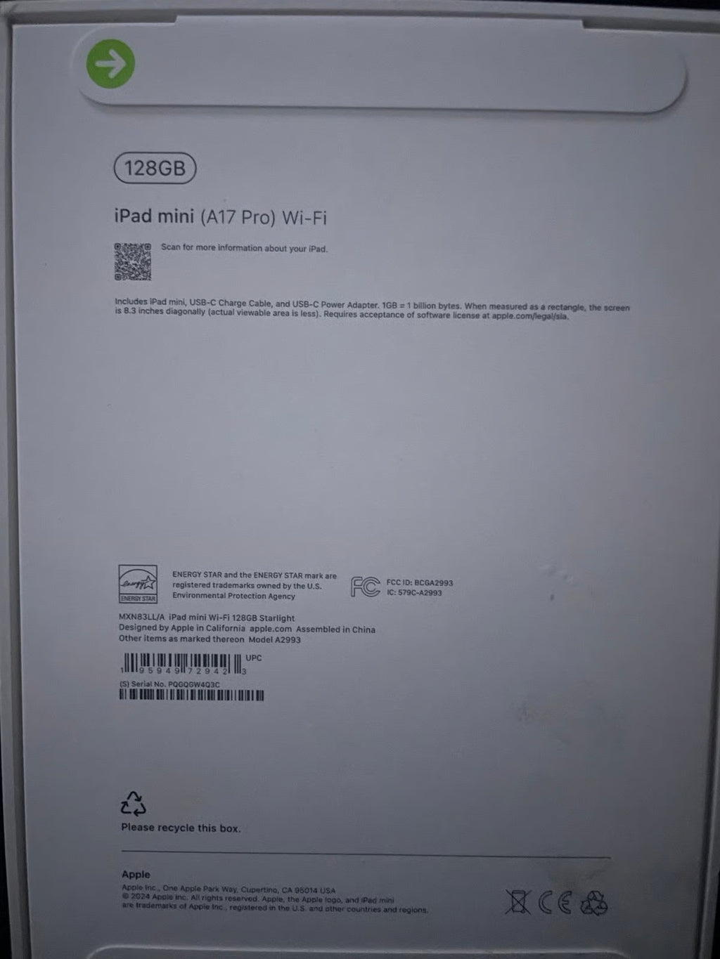 iPad Mini 128GB (A17 Pro) Starlight 6B83