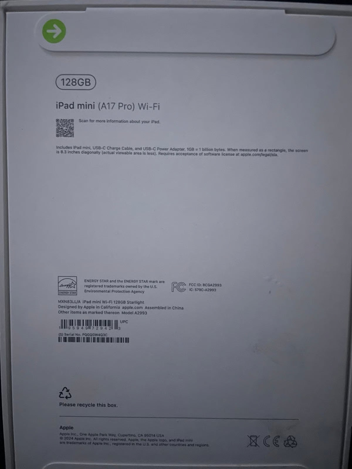 iPad Mini 128GB (A17 Pro) Starlight 6B83