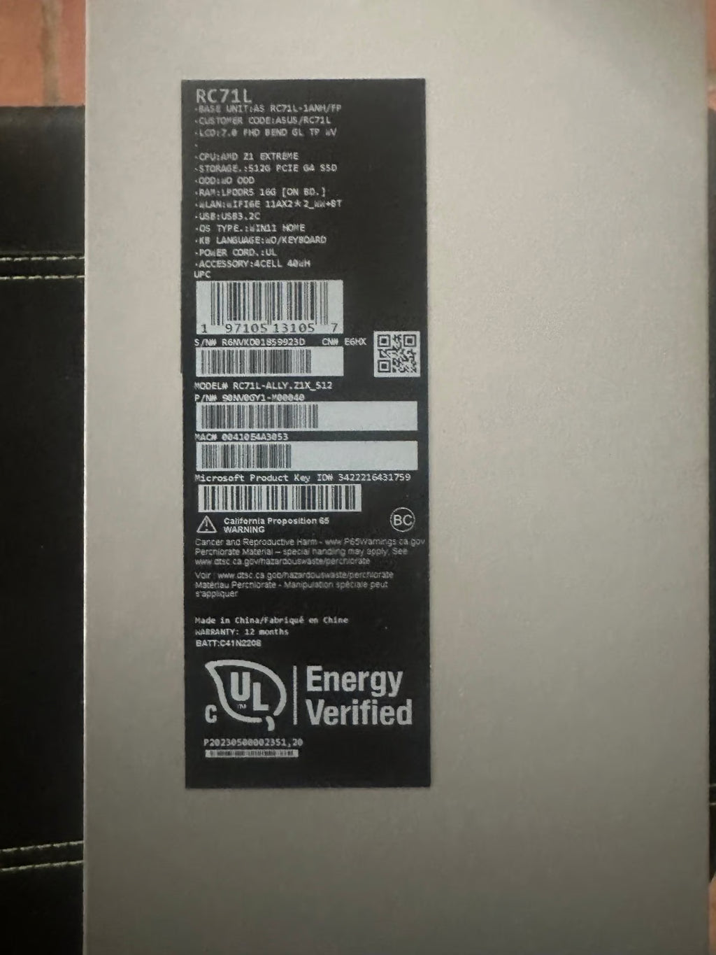 ASUS ROG Ally  7'' (512GB SSD AMD Ryzen Z1 Extreme 16GB RAM) Mobile Gaming PC 8W36