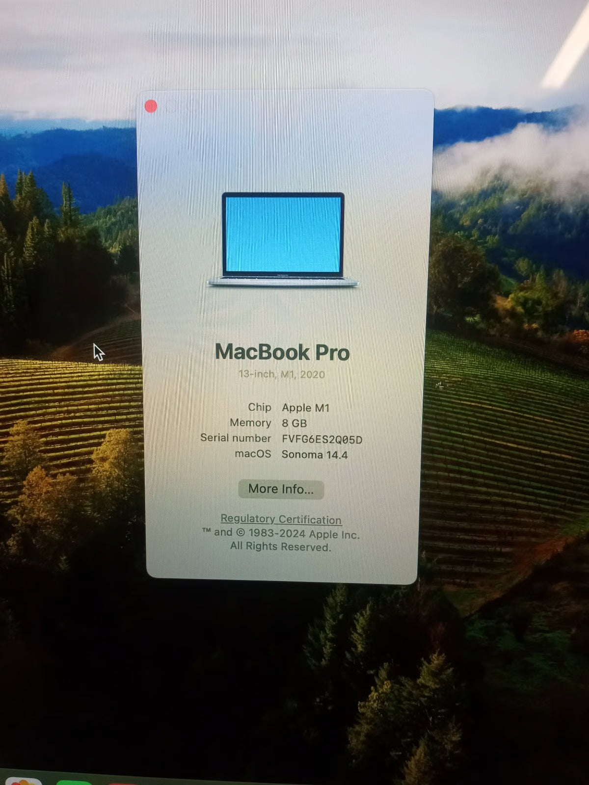 MacBook pro 2020 m1 chip 256gb SSD 8gb ram 6F18