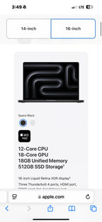 Apple MacBook Pro 16'' Apple M3 Pro 512GB SSD 18GB RAM Laptop - Black MRW13LL/A 2D22