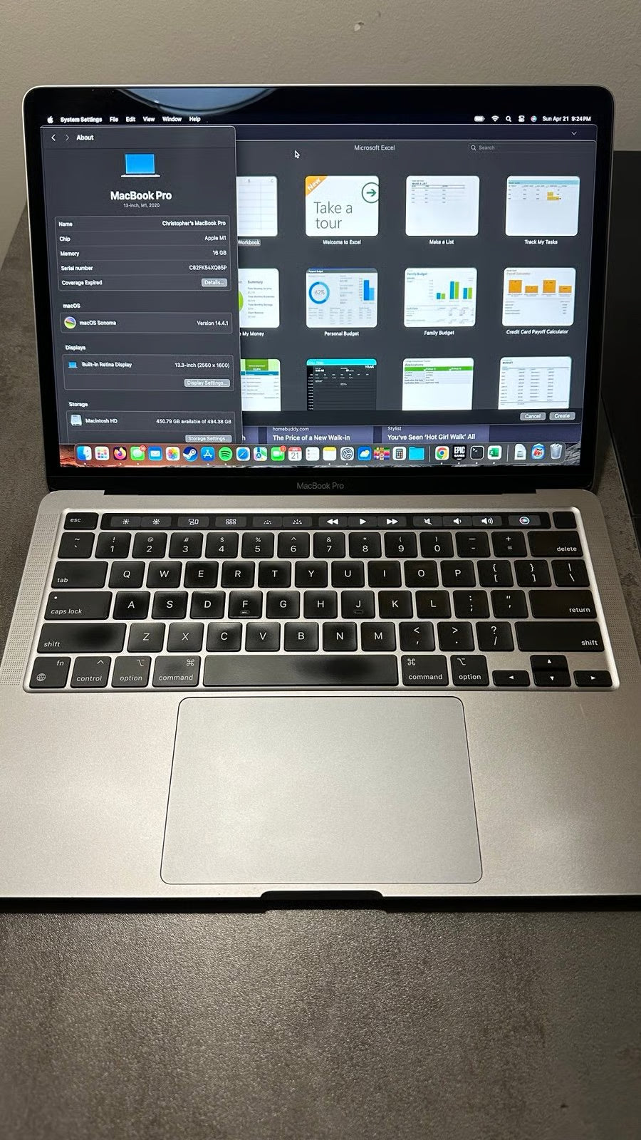 MacBook Pro M1 16GB RAM 512GB SSD 2020 13.3 inch Space Gray 2L78
