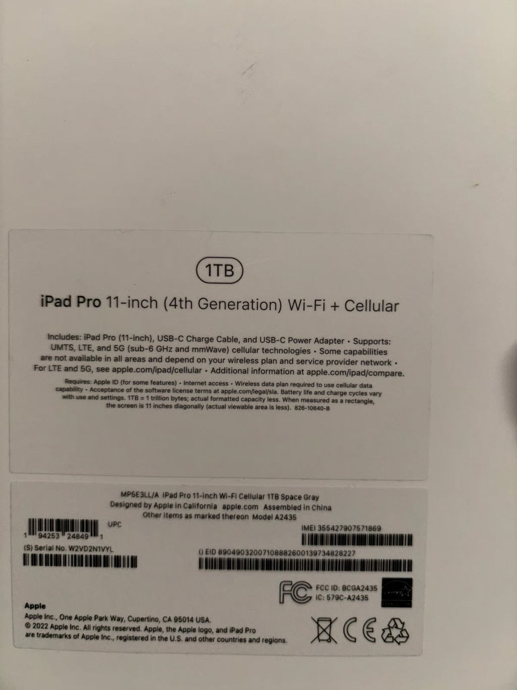 Apple iPad Pro 4th Generation 1 TB in Space Gray 2D65