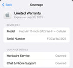 2024 iPad Air 11�? M2 128GB Wi-Fi+Cellular Space Gray Apple Care til July 2025 8W98