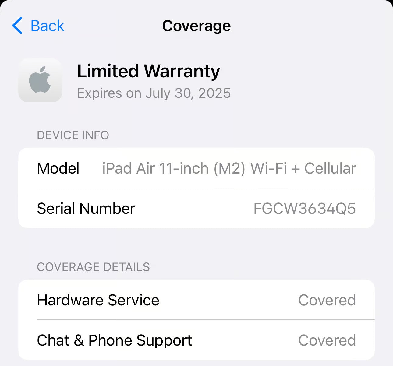 2024 iPad Air 11�? M2 128GB Wi-Fi+Cellular Space Gray Apple Care til July 2025 8W98