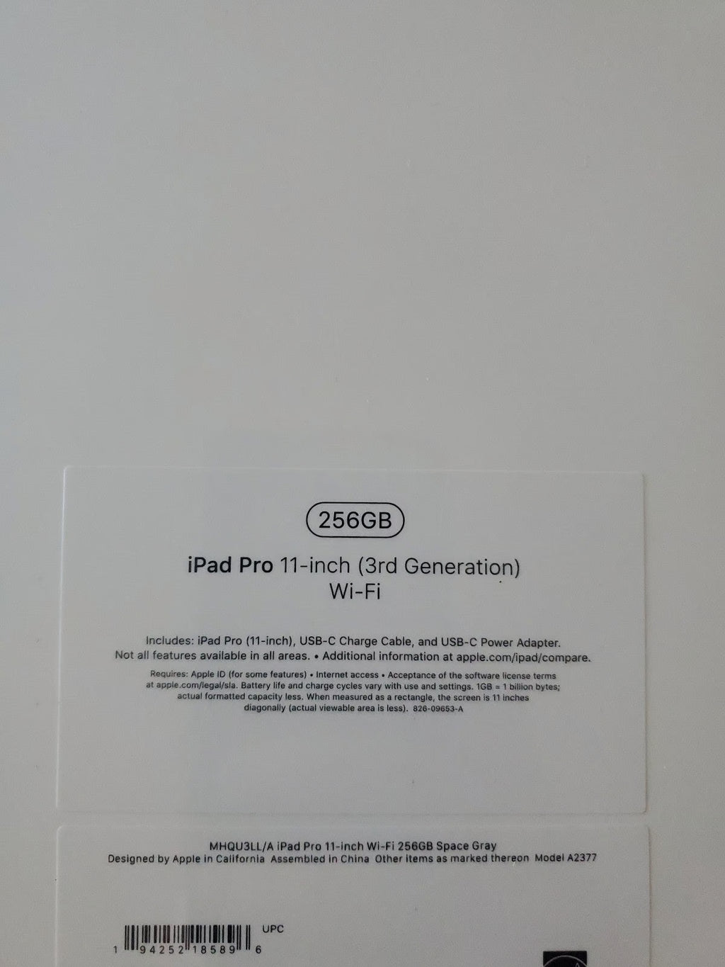 Ipad pro 11 inch 3rd generation 256gb 7D61
