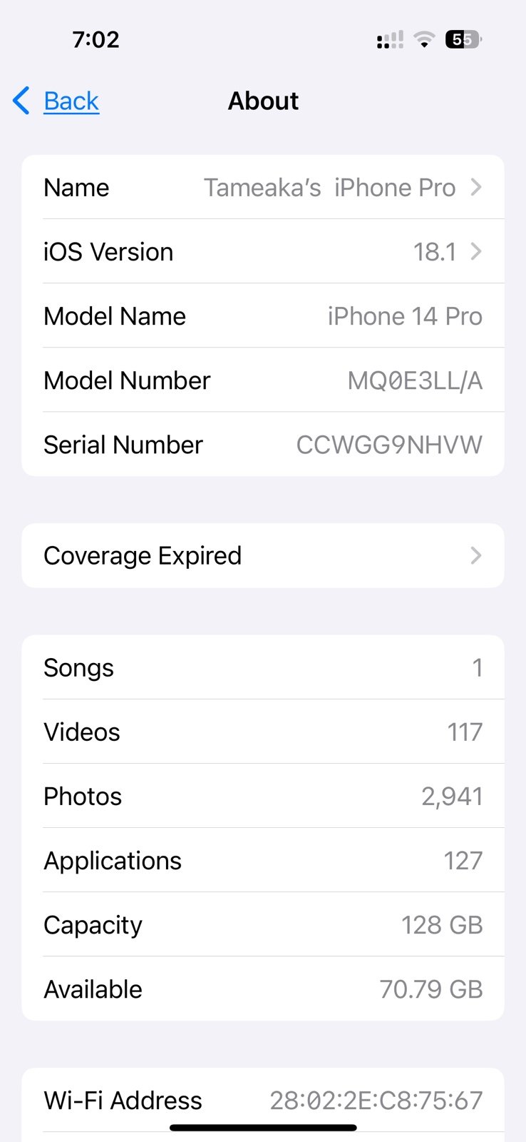 Apple iPhone 14 Pro 128 GB(unlocked) 5V33