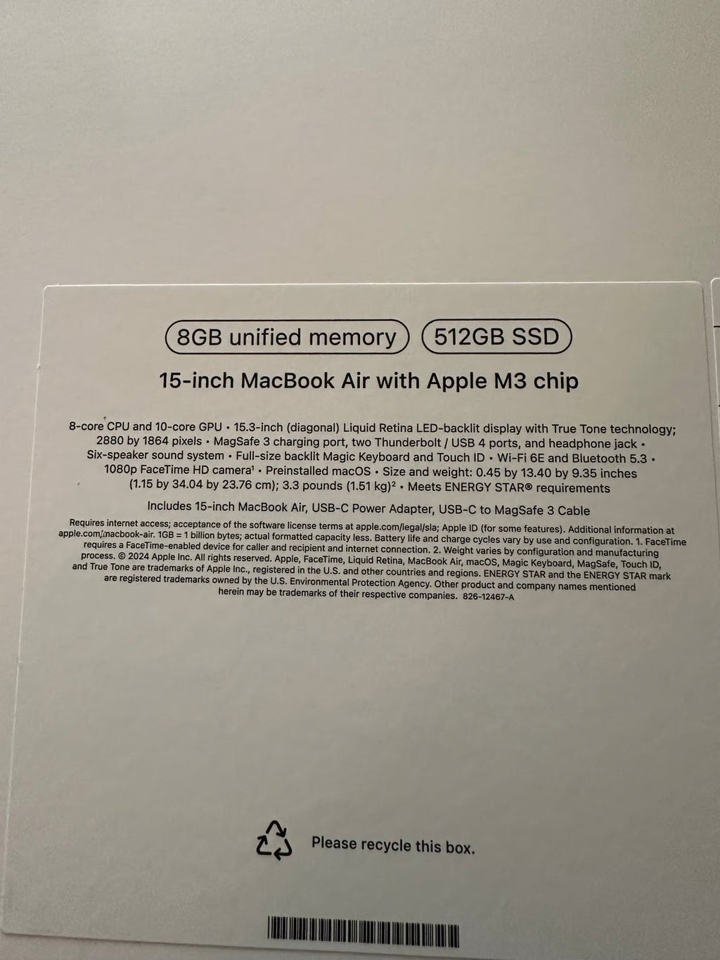Apple 15-inch MacBook Air with M3 chip - color Midnight - NEW NEVER OPENED 3W53