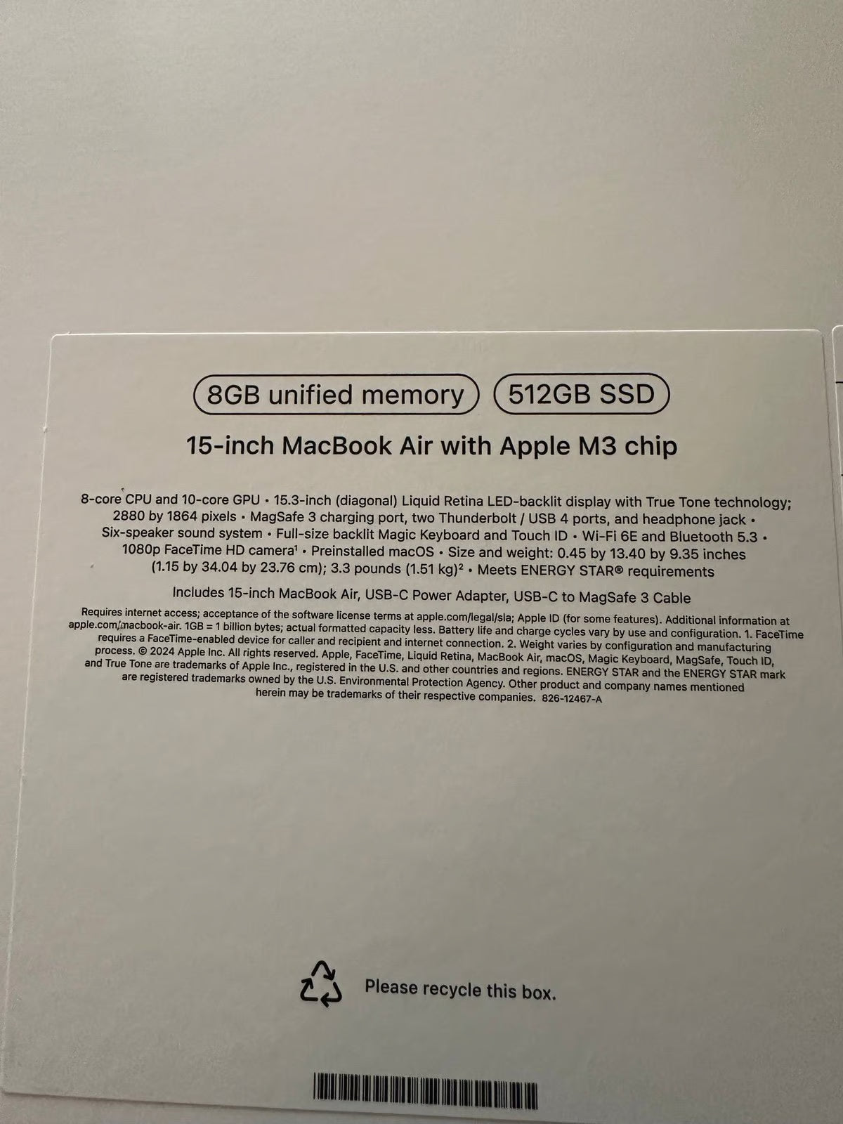 Apple 15-inch MacBook Air with M3 chip - color Midnight - NEW NEVER OPENED 3W53