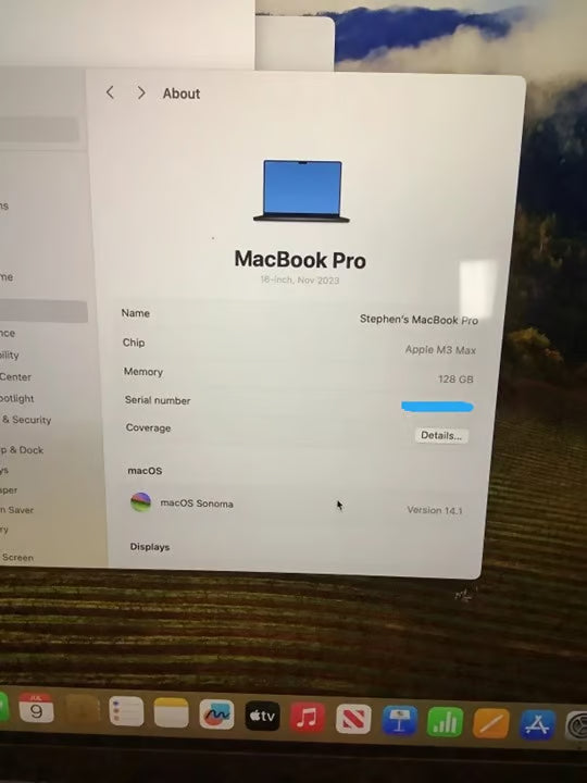 2023 MacBook Pro 16"" M3 Max 4.0GHz 128GB RAM 1TB SSD Space Gray A2991 9L22