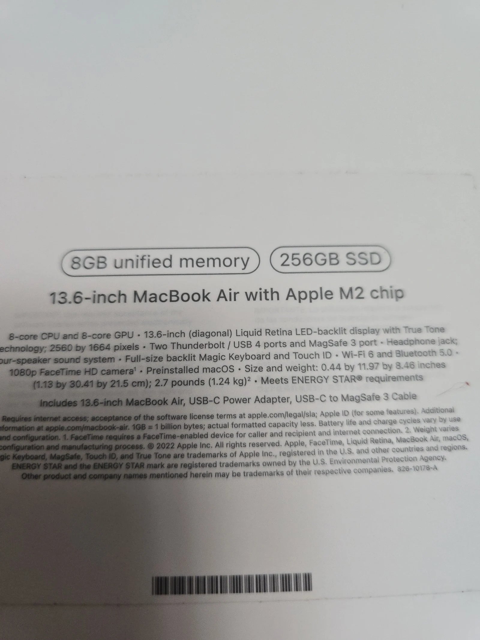 Apple Macbook Air A2681 13in. 256GB SSD 2G91