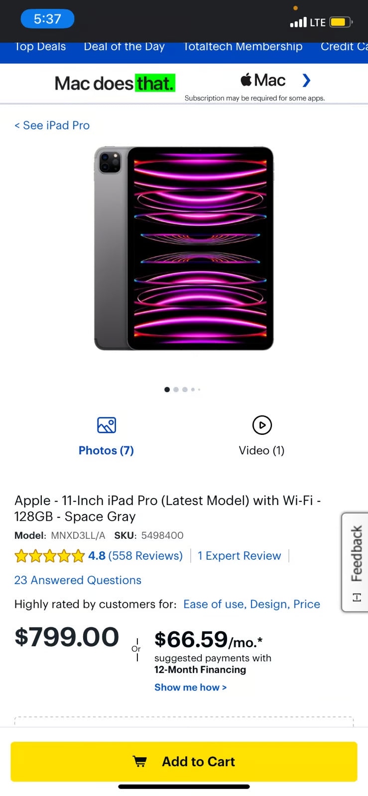 Apple iPad Pro 4th Generation 128 GB in Space Gray 5U11