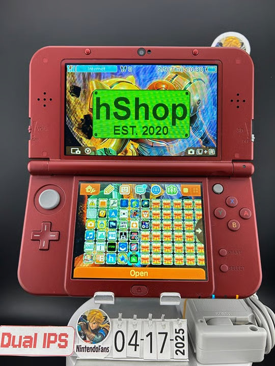 Dual IPS/ New 3DS XL Red w 128GB SD Card/Near Mint/ 1583/ US Seller