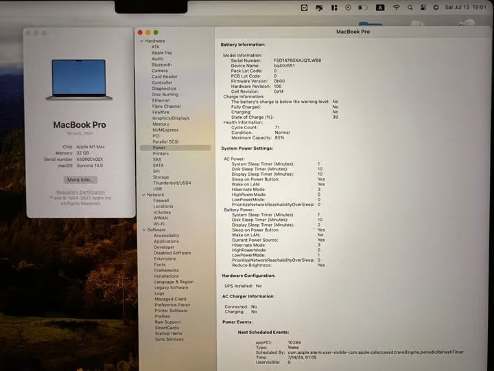 Apple Macbook Pro A2485 16in.  M1 Max 3.2 GHz  1TB SSD 3H75