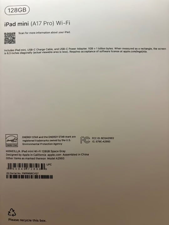 [BRAND NEW] iPad Mini (A17 Pro) 128GB Wi-Fi Space Gray 3R81